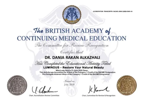 Dania Rakan Alkazhali BACME accredited LUMINOUS medical education certificate in Oman