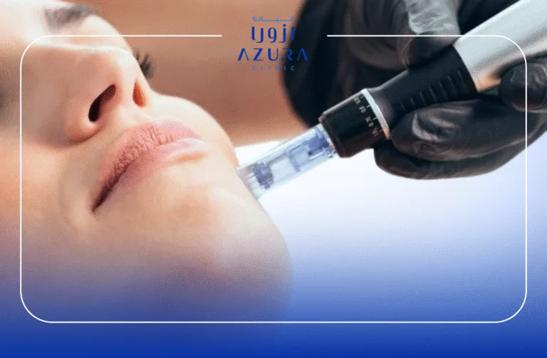 RF Vivace microneedling with exosome treatment on the lower face to improve skin texture, firmness, pore appearance, and overall skin rejuvenation at Azura Clinic Muscat