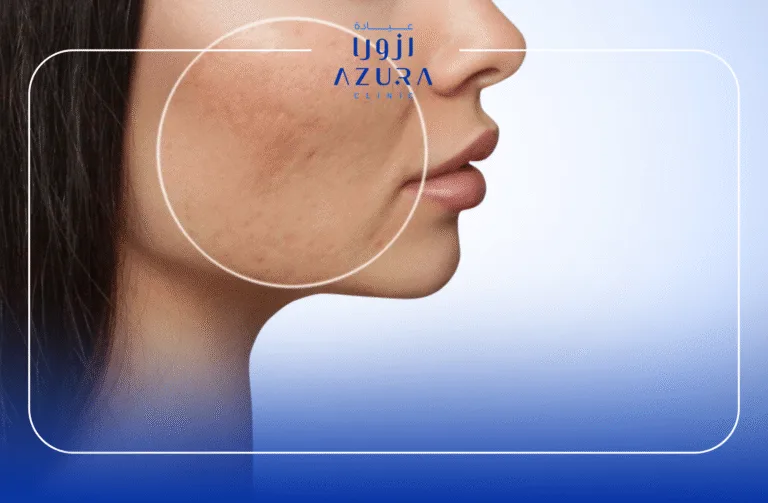 Medical AQ Pen device performing micro channeling scar reduction treatment on acne scarred skin at Azura Clinic Muscat