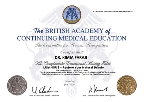 Kimia Faraji BACME accredited LUMINOUS medical education certificate in Oman