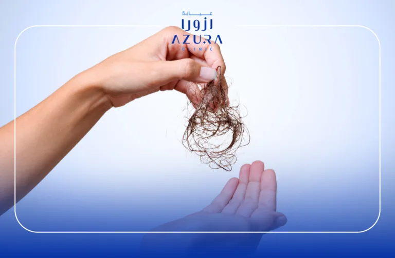 Dermatologist performing a hair loss consultation and scalp examination at Azura Clinic in Muscat